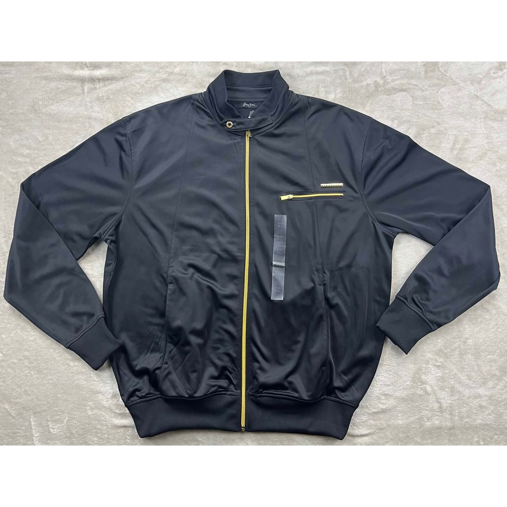 NWT New Sean John Mens Black Track Jacket Gold Zip Mock Neck Y2K FK90565 Size XL